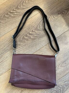 Botkier Burgundy Leather Crossbody with grey strap